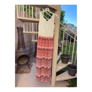 Rue21 Long Flowy Dress - White and Pink - with lace top.
